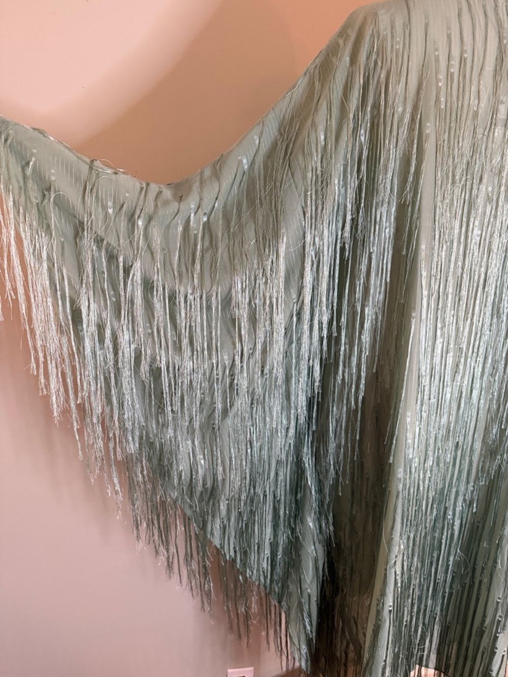 Anthropologie Sheer Mint Green Caftan Dress with Fringe - Picture 3 of 5